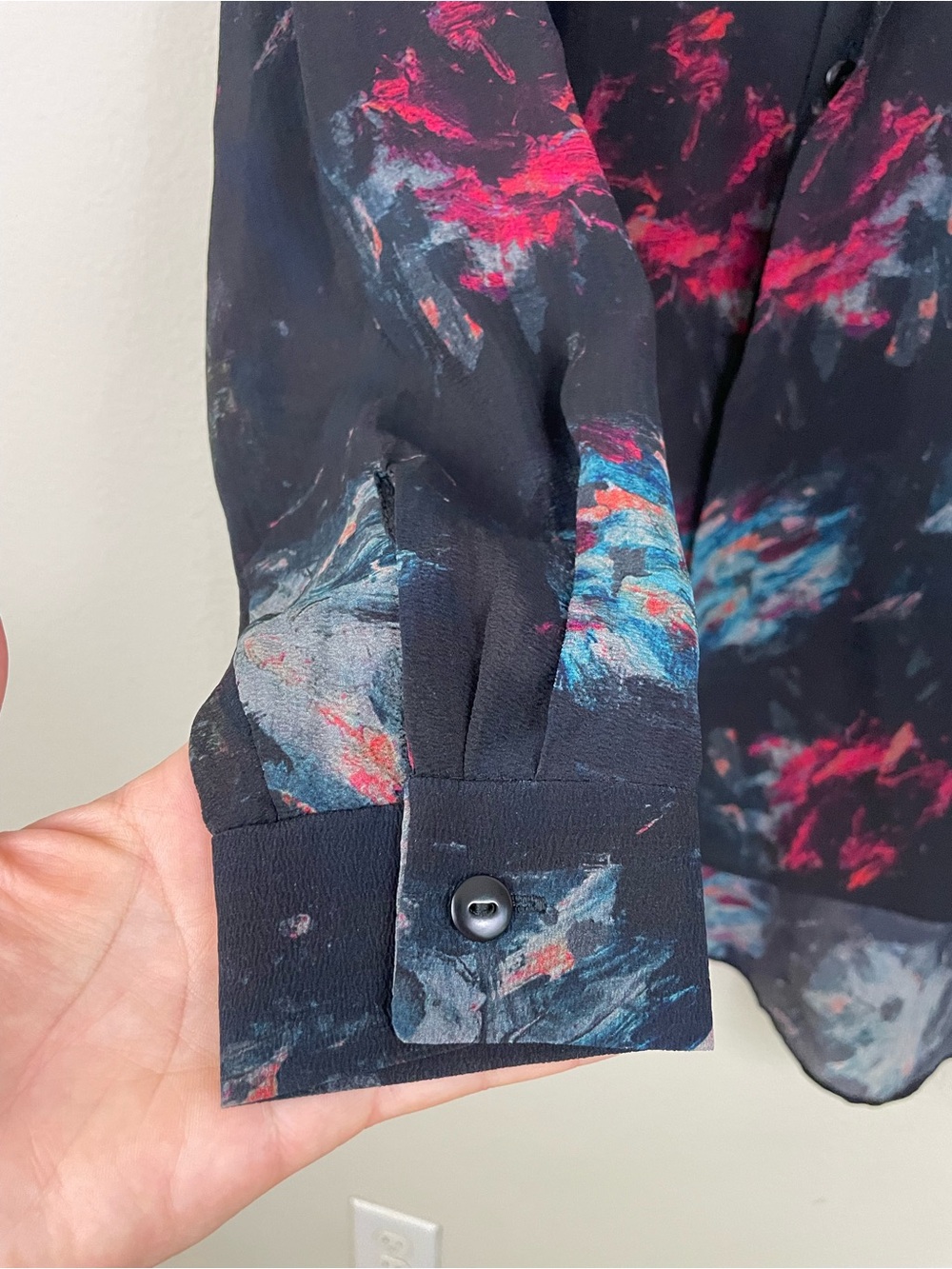 ANNTIAN Silk Oversized Abstract-Print Button Up Shirt One‎ Size Lagenlook Artsy - Picture 4 of 9